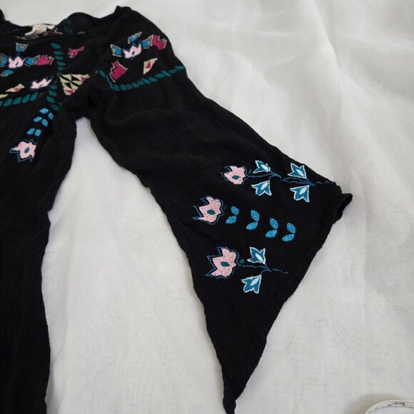 Sundance Black Embroidered Swim Coverup M Tassel Hem Rayon Tunic Dress - Picture 7 of 11